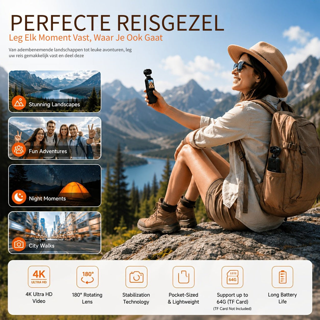 4K HD pocketcamera met 180° kijkhoek