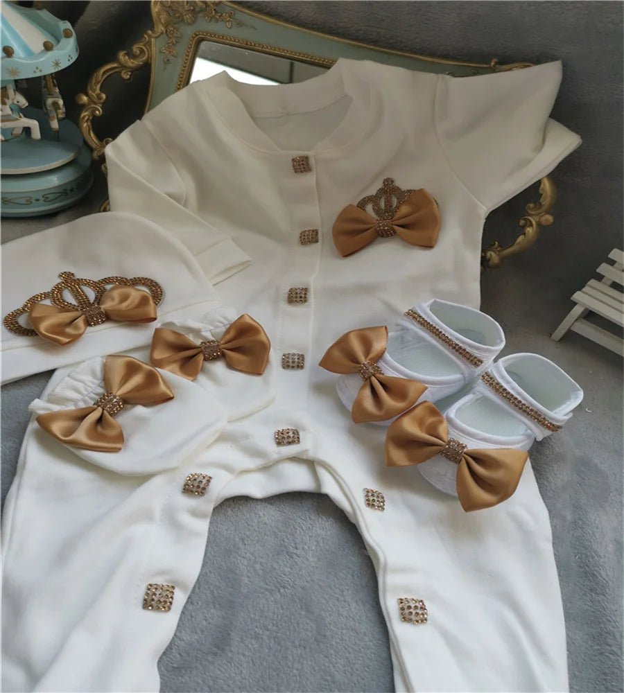 5-delige babykledingset van katoen met romper, broek, shirt en muts voor pasgeboren baby's