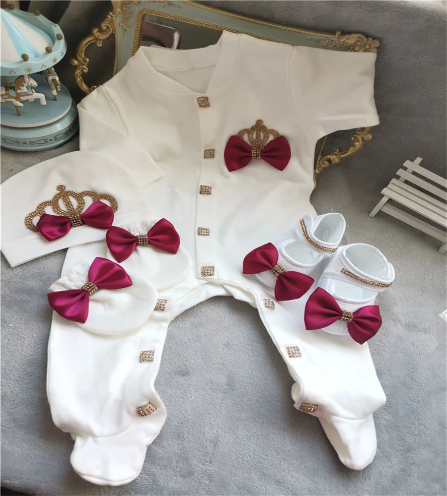 5-delige babykledingset van katoen met romper, broek, shirt en muts voor pasgeboren baby's