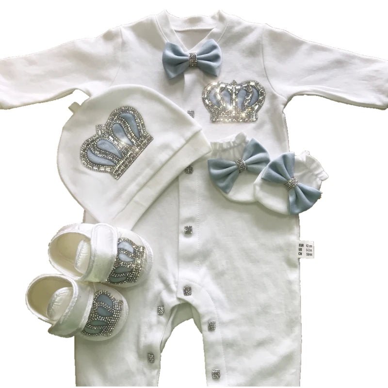5-delige babykledingset van katoen met romper, broek, shirt en muts voor pasgeboren baby's