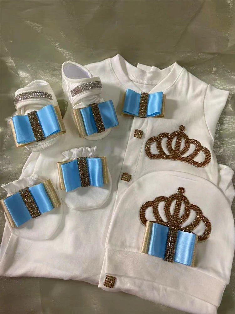 5-delige babykledingset van katoen met romper, broek, shirt en muts voor pasgeboren baby's