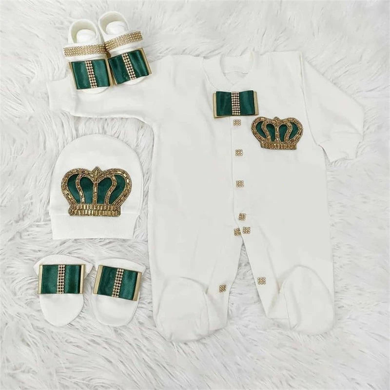 5-delige babykledingset van katoen met romper, broek, shirt en muts voor pasgeboren baby's