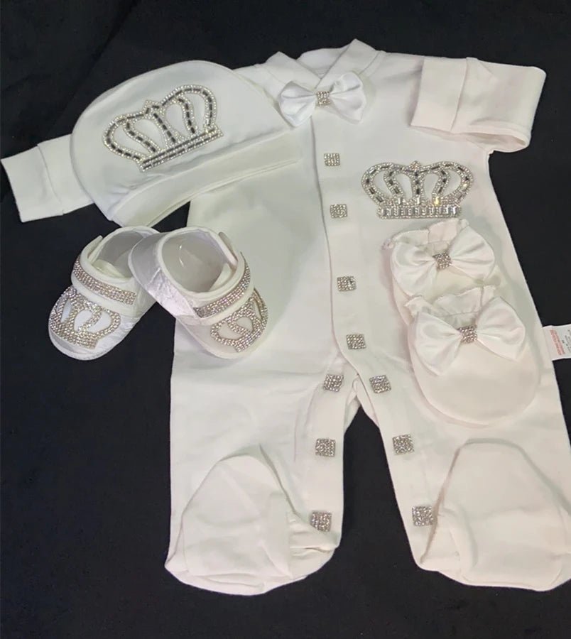 5-delige babykledingset van katoen met romper, broek, shirt en muts voor pasgeboren baby's