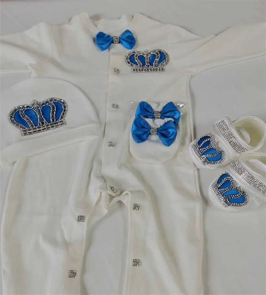 5-delige babykledingset van katoen met romper, broek, shirt en muts voor pasgeboren baby's1
