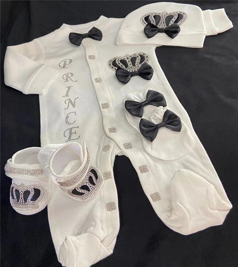5-delige babykledingset van katoen met romper, broek, shirt en muts voor pasgeboren baby's