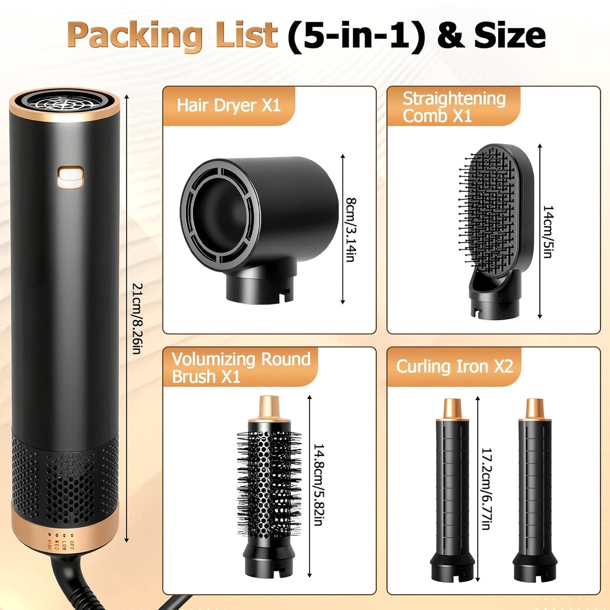 5-in-1 Lucht-haarstyler – 1000 W Föhn, Krultang en Volumizer - Spotlights shopping