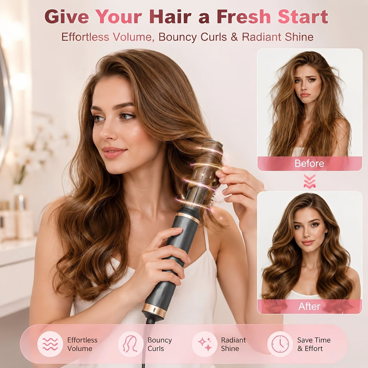 5-in-1 Lucht-haarstyler – 1000 W Föhn, Krultang en Volumizer - Spotlights shopping