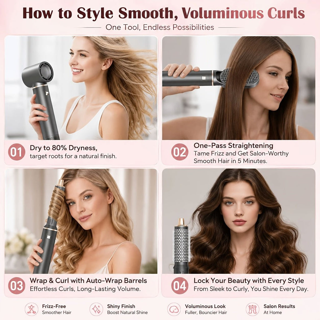 5-in-1 Lucht-haarstyler – 1000 W Föhn, Krultang en Volumizer - Spotlights shopping