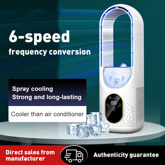 Multifunctionele bladloze ventilator met ijsmistkoeling, snelle koeling, automatische timer, brede luchtstroom, stille werking en sfeerverlichting - USB-aangedreven, persoonlijke luchtkoeler | Bladloze airconditioner | Dubbellaagse structuur, draagbare k