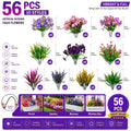 56-delige UV-bestendige kunstbloemen set met viooltjes, camelia's, eucalyptus en decoratieve bladeren voor binnen en buiten