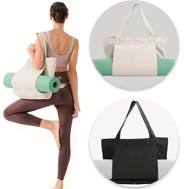 1 stuk Duurzame Yoga Tote Tas - Grote Capaciteit Open Top Sportieve Chique Handtas voor Vrouwen, Beige & Zwart, Gym, Winkelen, Strand, Woon-werkverkeer, DIY Hot Transfer Print Design, Yoga Tas, Gym Opslagoplossing, Schoudertas, Minimalistisch Design, Lic