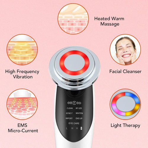 7-in-1 EMS gezichtsmassage apparaat met LED voor verzorging van gezicht en hals