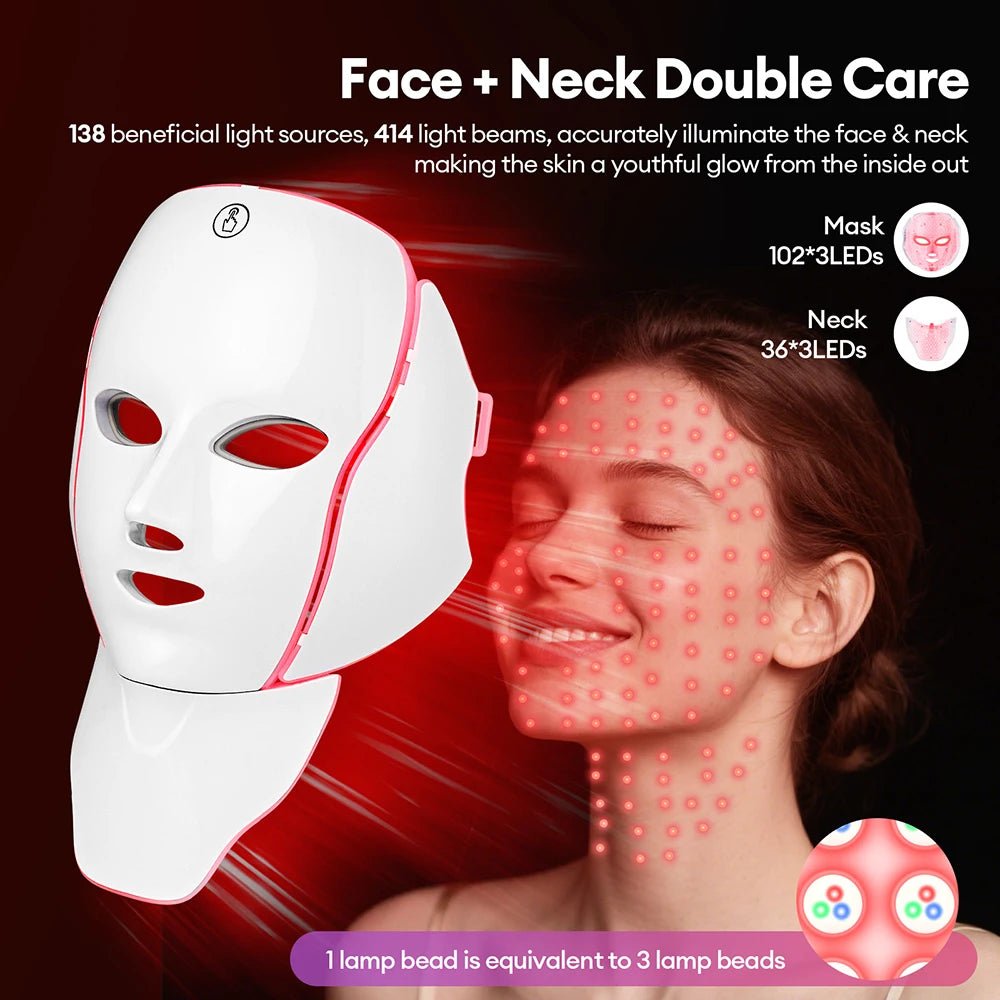 7 kleuren LED gezichtsmasker met LED-nekmasker voor Photon lichttherapie en huidverzorging