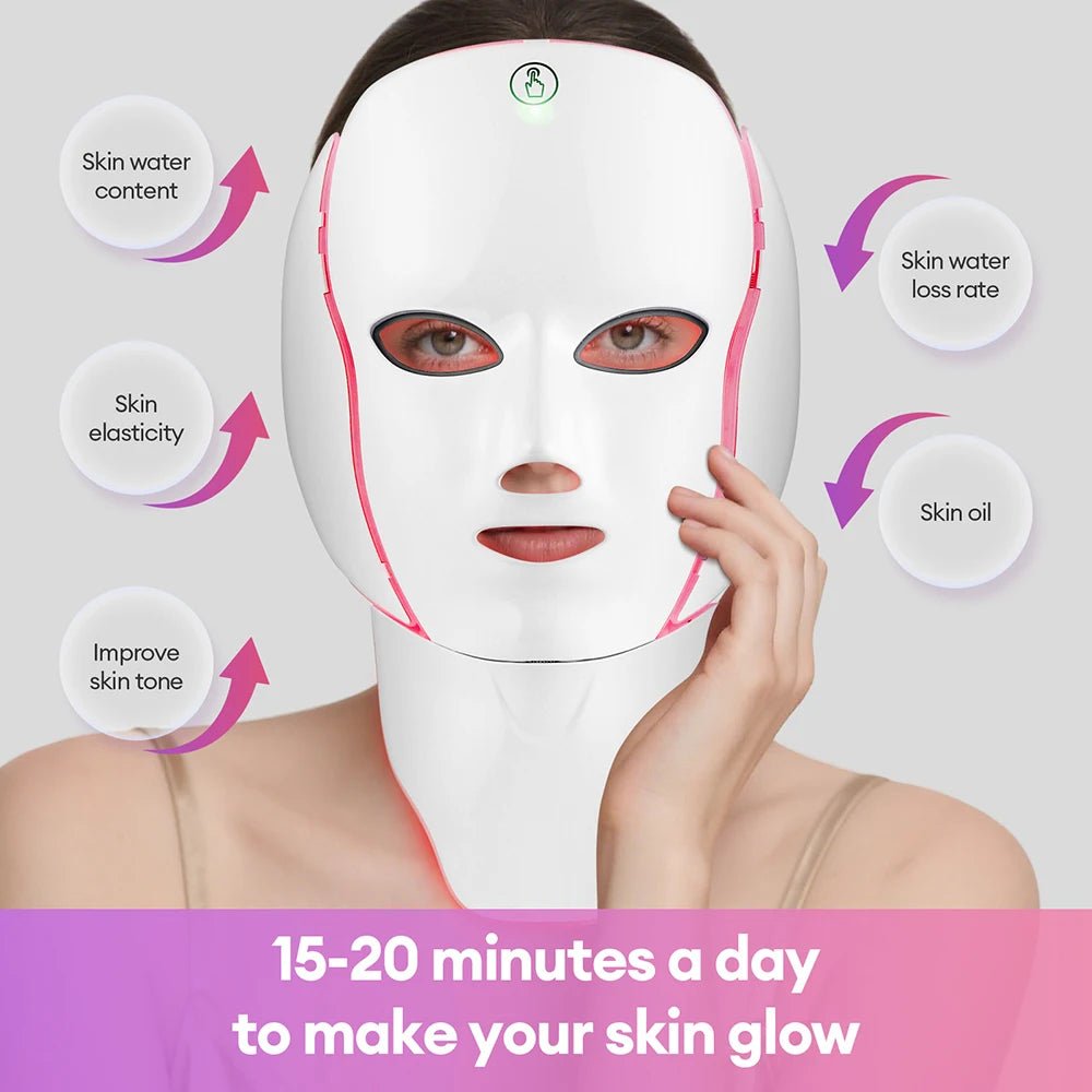 7 kleuren LED gezichtsmasker met LED-nekmasker voor Photon lichttherapie en huidverzorging
