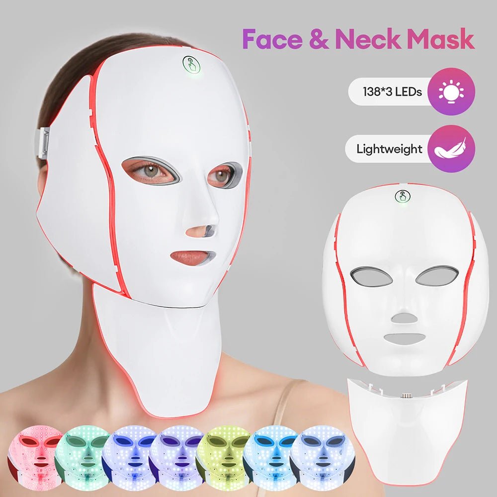 7 kleuren LED gezichtsmasker met LED-nekmasker voor Photon lichttherapie en huidverzorging