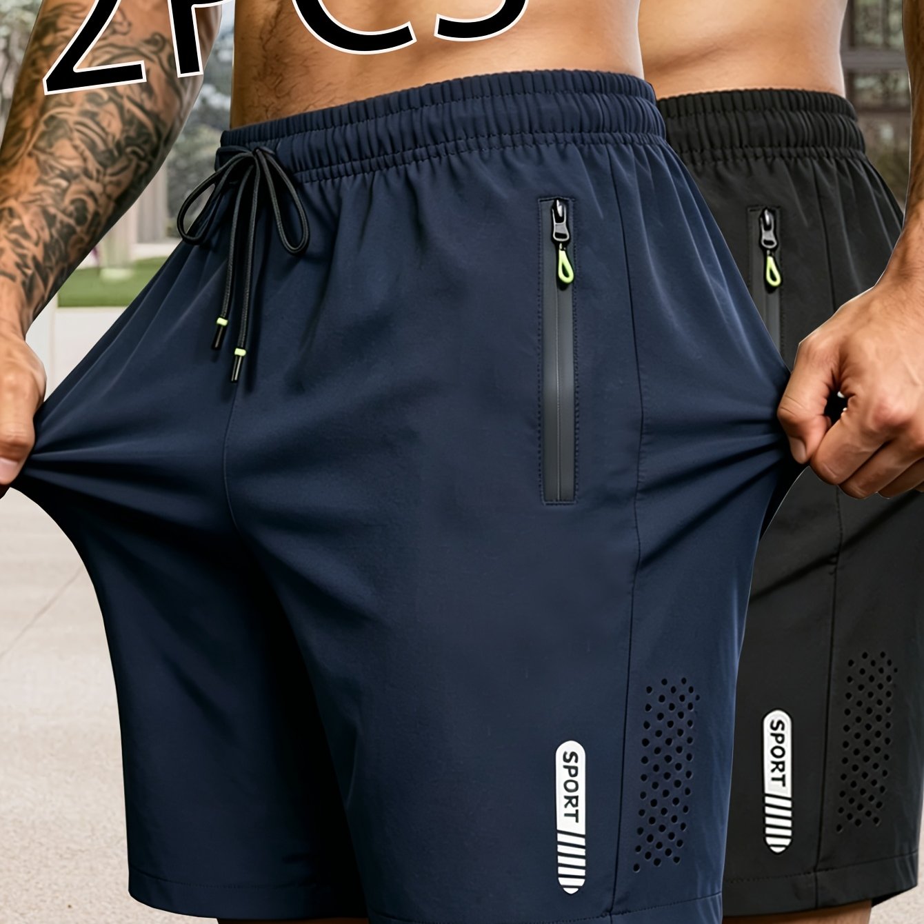 2-Pack Heren Sportshorts | Sneldrogende Ademende Fitness Shorts met Ritszakken