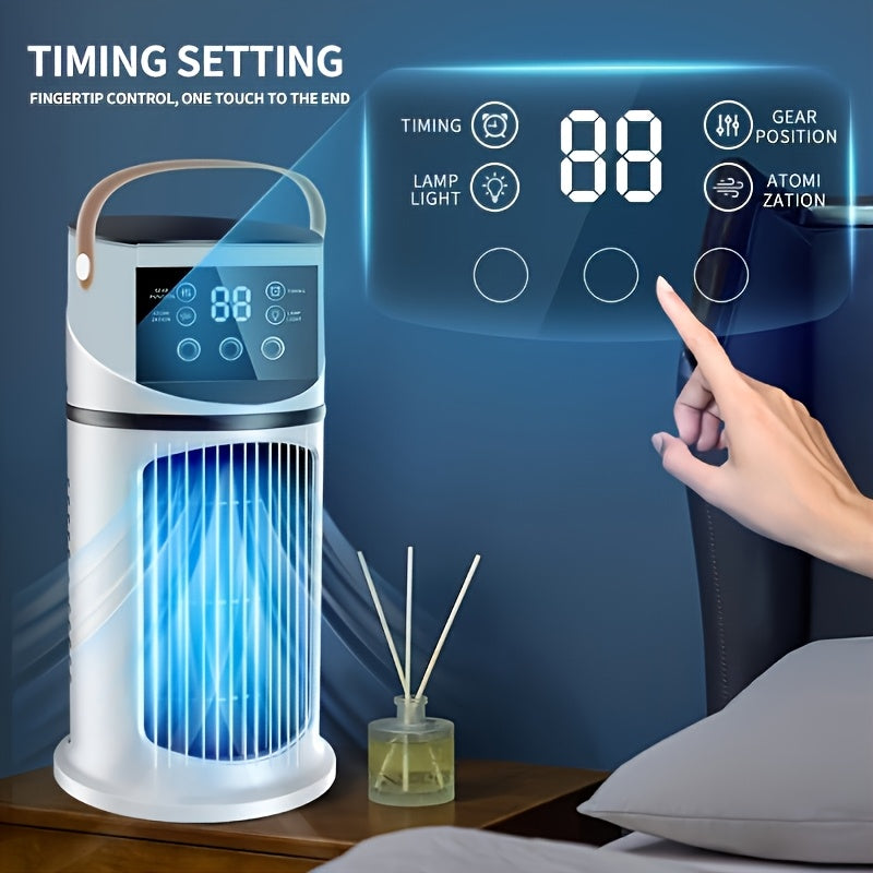 Koelt in 3 seconden! Mini Draagbare Koelende USB Airconditioner Ventilator/Luchtbevochtiger - Ultra-Stil 25Db, 400ml Waterreservoir - 6-Uurs Timer - Nachtverlichting met Zeven Kleuren - Geschikt voor Thuis/Kantoor/Studentenhuis | Instant Koeling, een Ide