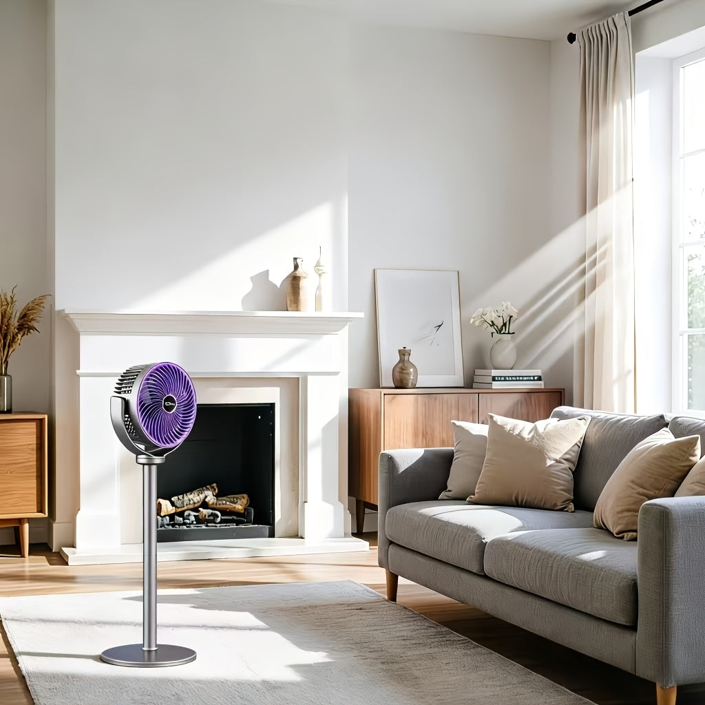 All-In-One Verstelbare Vloerventilator | 5 Windsnelheden, Intrekbaar Opvouwbaar Ontwerp | Stille Werking, USB-Oplaadpoort, 360-Graden Aanpassing, Drie-Ventilator Ontwerp, Hoge Power, Grote Capaciteit Batterij, Goede Partner voor Thuis, Slaapkamer, Woonka