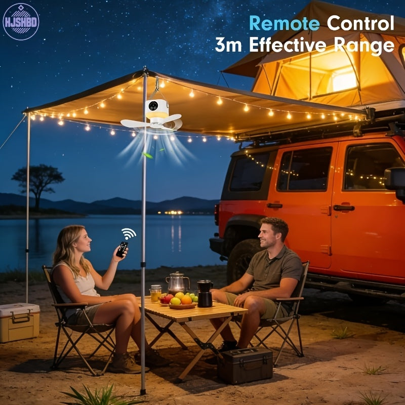 Draagbare plafondventilator met verlichting en afstandsbediening, USB-oplaadbare campingventilator, 9,25' draadloze tentventilator met 4 snelheden, timer, op batterijen werkende plafondventilator voor camper, vrachtwagen, daktent, reizen, kamperen