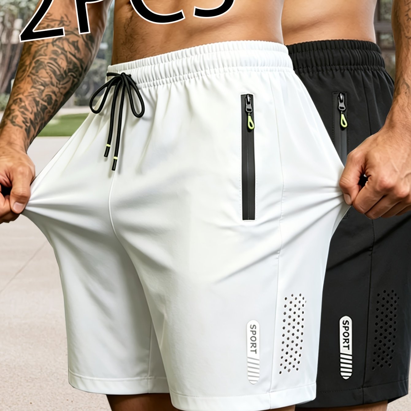 2-Pack Heren Sportshorts | Sneldrogende Ademende Fitness Shorts met Ritszakken