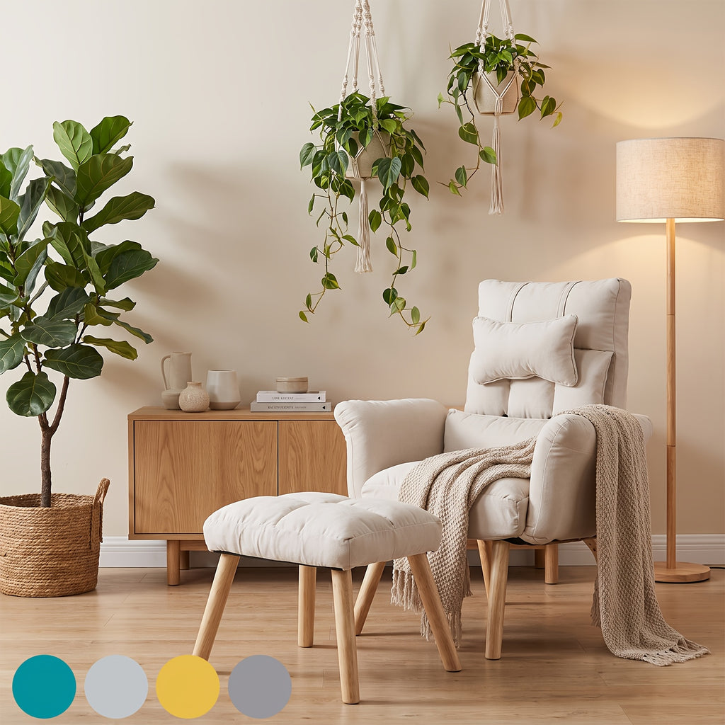 LEMROE verstelbare relaxfauteuil met voetenbank en linnen bekleding