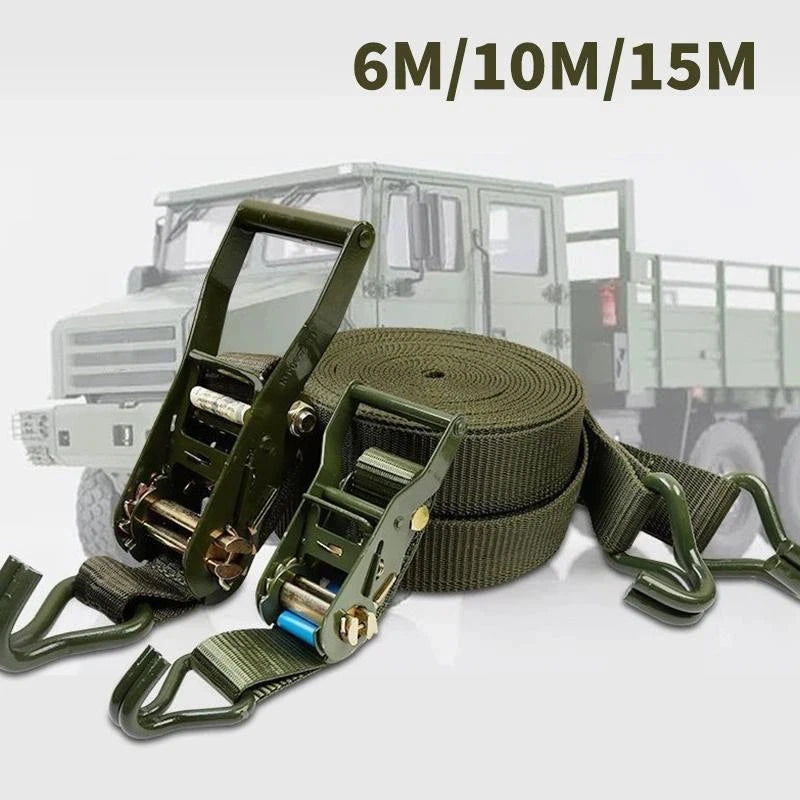 （Summer4）3M/6M/10M/15M Cargo Strap Heavy Duty Adjustable Ratchet Cargo Tie Down Strap Luggage Belt Tow Rope Tali Lashing