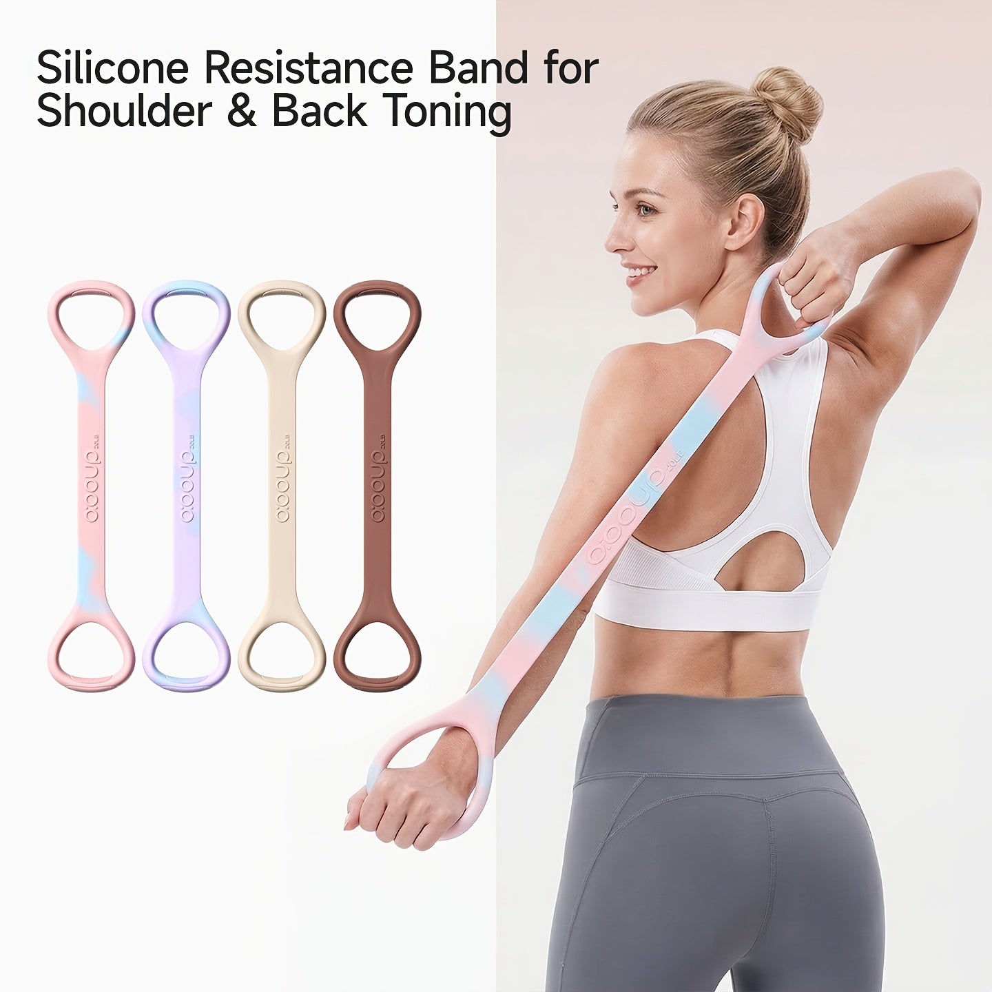 Pilates weerstandsband met enkele lus en hoge elasticiteit, huidvriendelijke antislip siliconen trekker, weerstandskoord met rugopening voor dames, geschikt voor yoga, fitness en rekoefeningen, voor armen, rugopening en borstexpansie