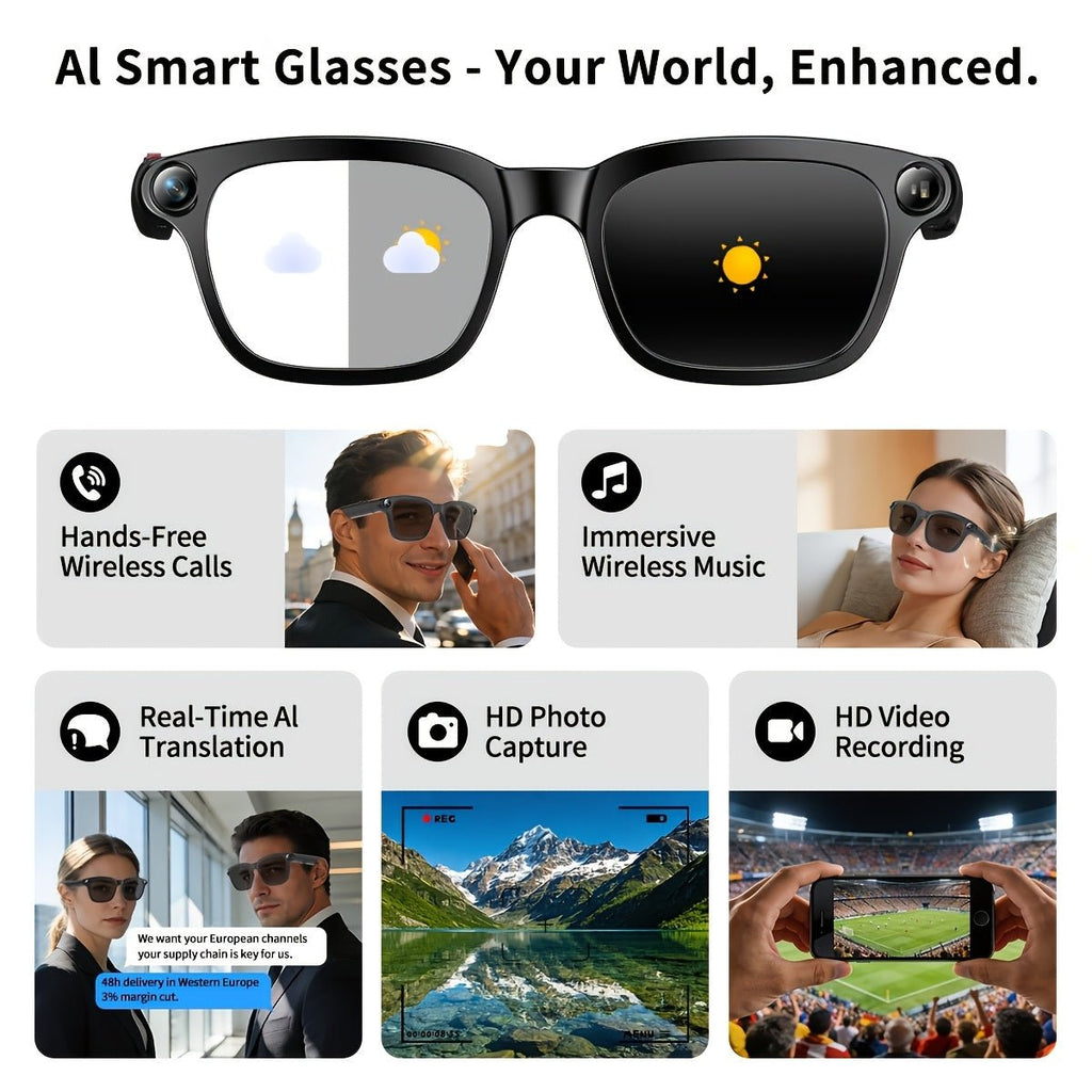 AI Slimme Bril – 8 MP Camera, Draadloos Bellen en Vertaalfunctie - Spotlights shopping