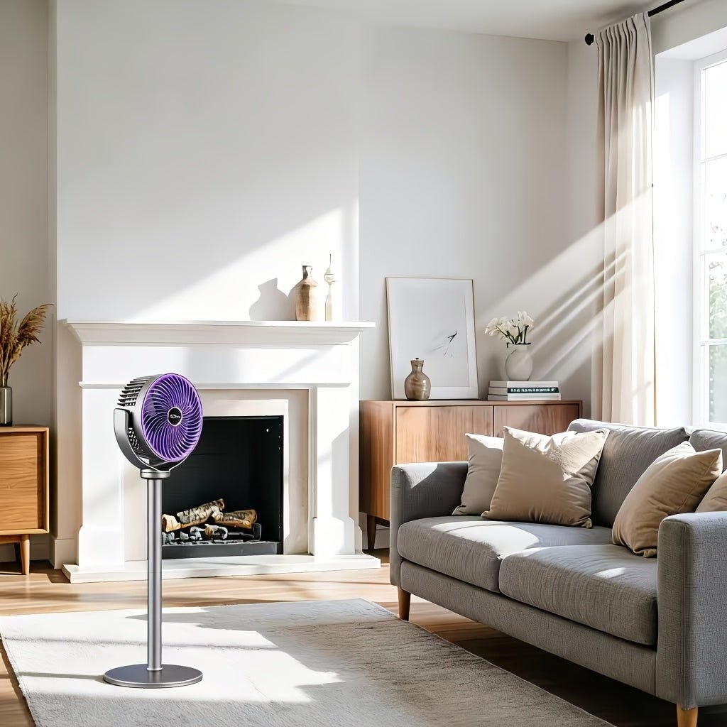 Opvouwbare verstelbare USB-vloerventilator met 5 windsnelheden en 360 graden draaibare ventilatorkop