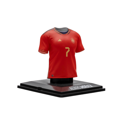 MyJersey Spanje Álvaro Morata 2022 officieel voetbalverzamelobject in transparante displaycase