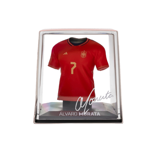 MyJersey Spanje Álvaro Morata 2022 officieel voetbalverzamelobject in transparante displaycase