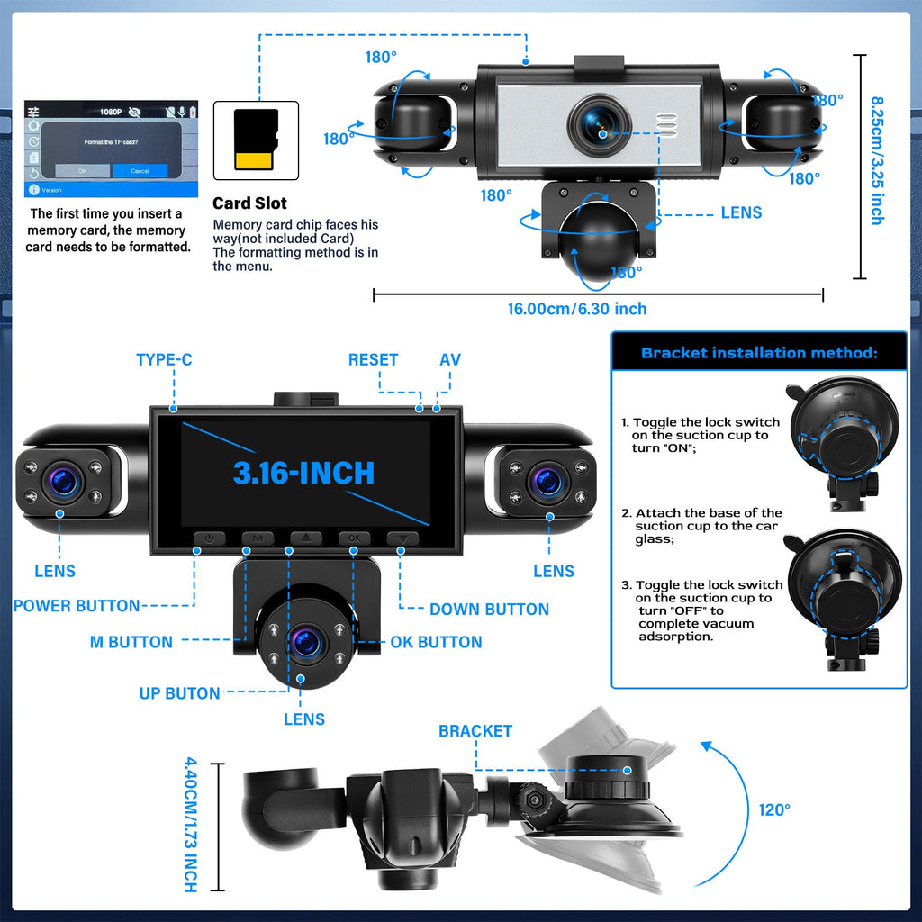 Autodashcam 5 Camera’s – 360° Dekking, 1080P en Nachtzicht - Spotlights shopping