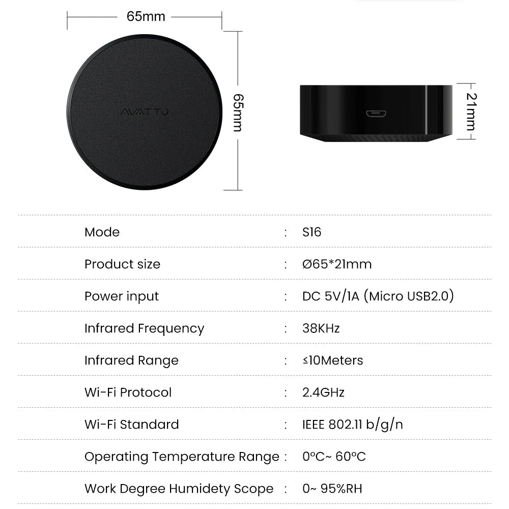 AVATTO Tuya WiFi IR-afstandsbediening voor airconditioners, tv's en smart home bediening