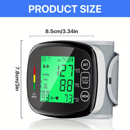 Home Bloeddrukmeter One-Touch Pols-Type Elektronische Bloeddrukmeter met LED Achtergrondverlichting, Dubbele Voedingsopties (USB en Batterij), 198 Geheugenplaatsen (Ondersteunt 2 Gebruikers)