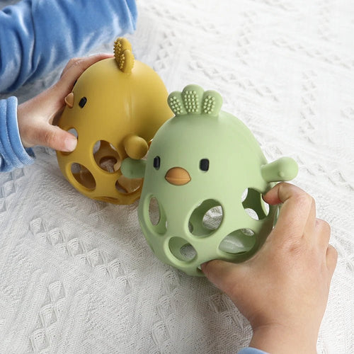 Baby bijtring handschoen met siliconen kuikendesign voor doorkomende tandjes