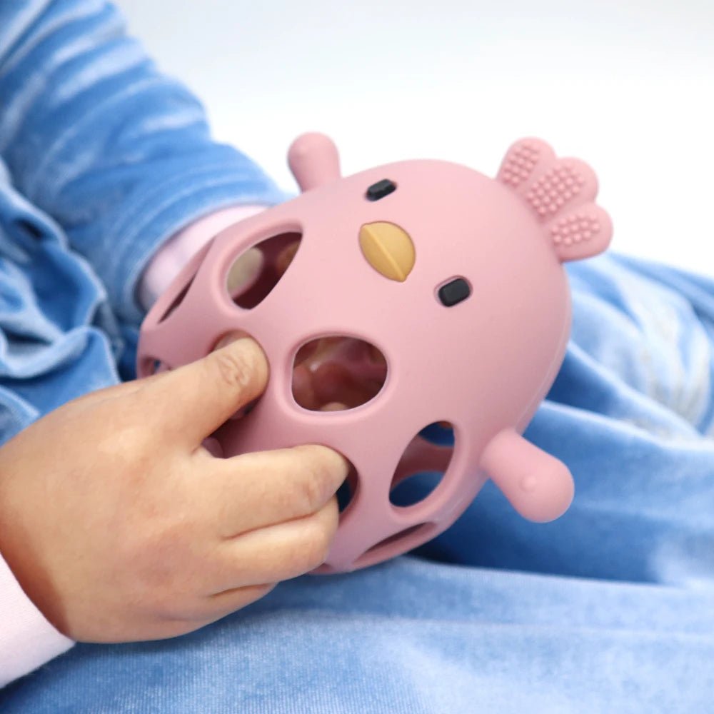 Baby bijtring handschoen met siliconen kuikendesign voor doorkomende tandjes