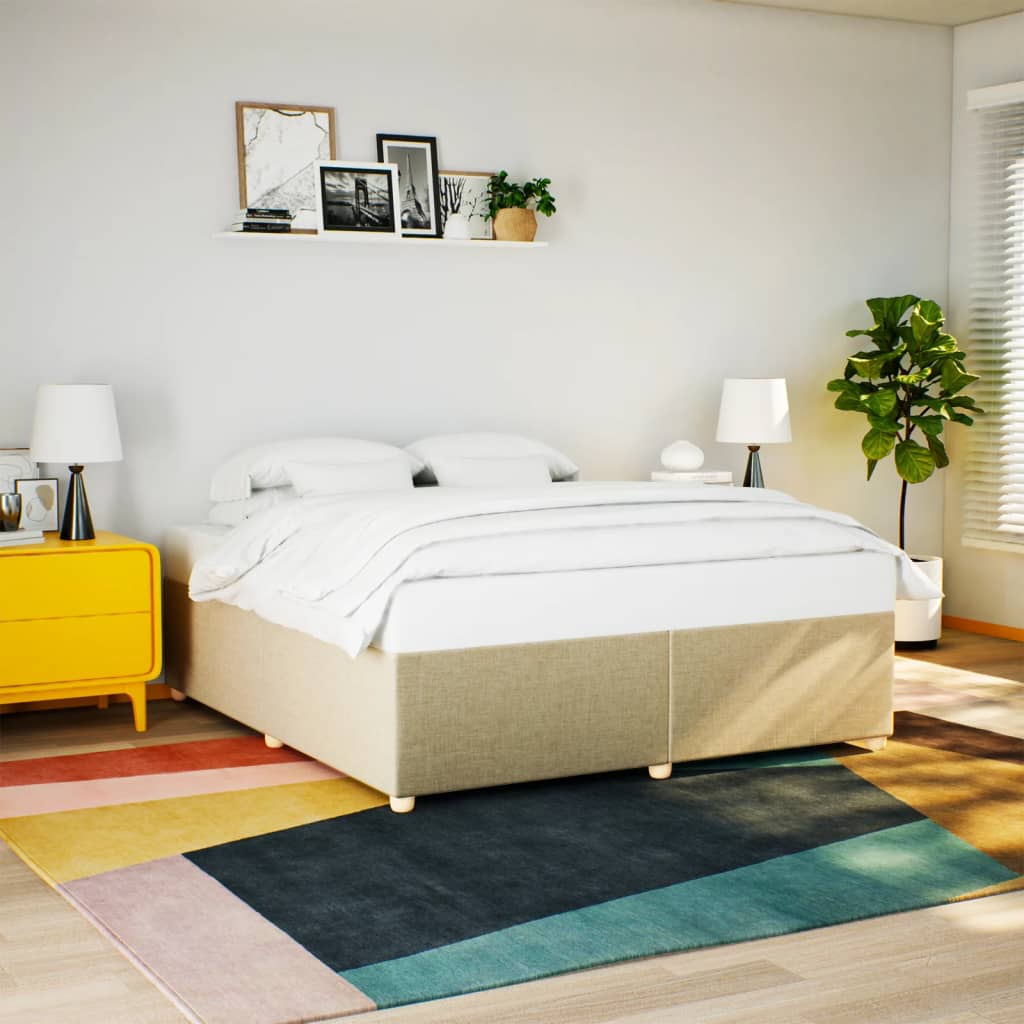 Taupekleurig gestoffeerd bedframe van 200x200 cm met stevige lattenbodem voor tweepersoonsmatras