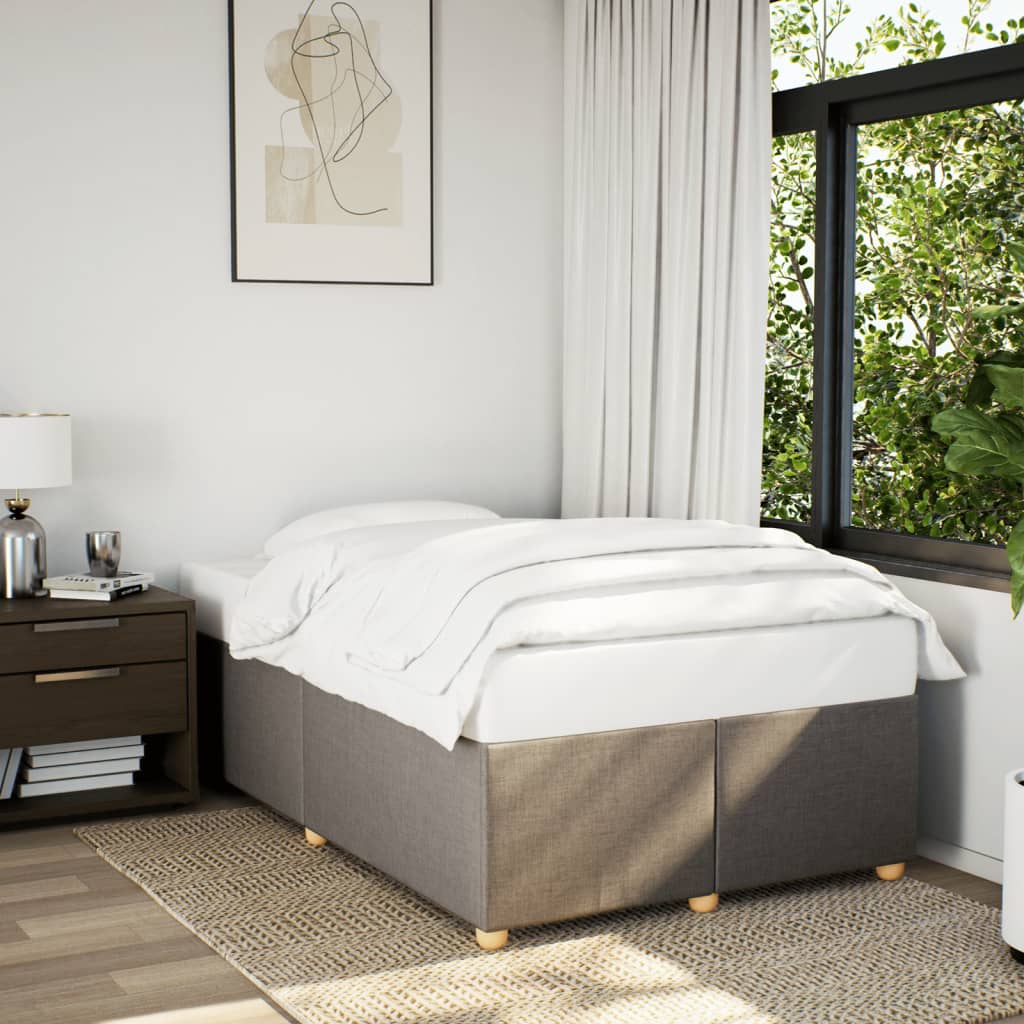 Taupekleurig gestoffeerd bedframe van 200x200 cm met stevige lattenbodem voor tweepersoonsmatras
