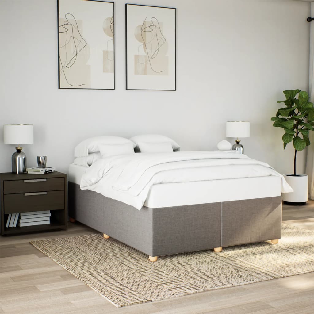 Taupekleurig gestoffeerd bedframe van 200x200 cm met stevige lattenbodem voor tweepersoonsmatras