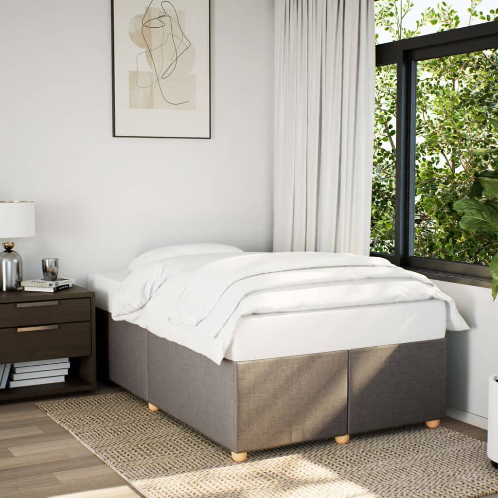 Taupekleurig gestoffeerd bedframe van 200x200 cm met stevige lattenbodem voor tweepersoonsmatras