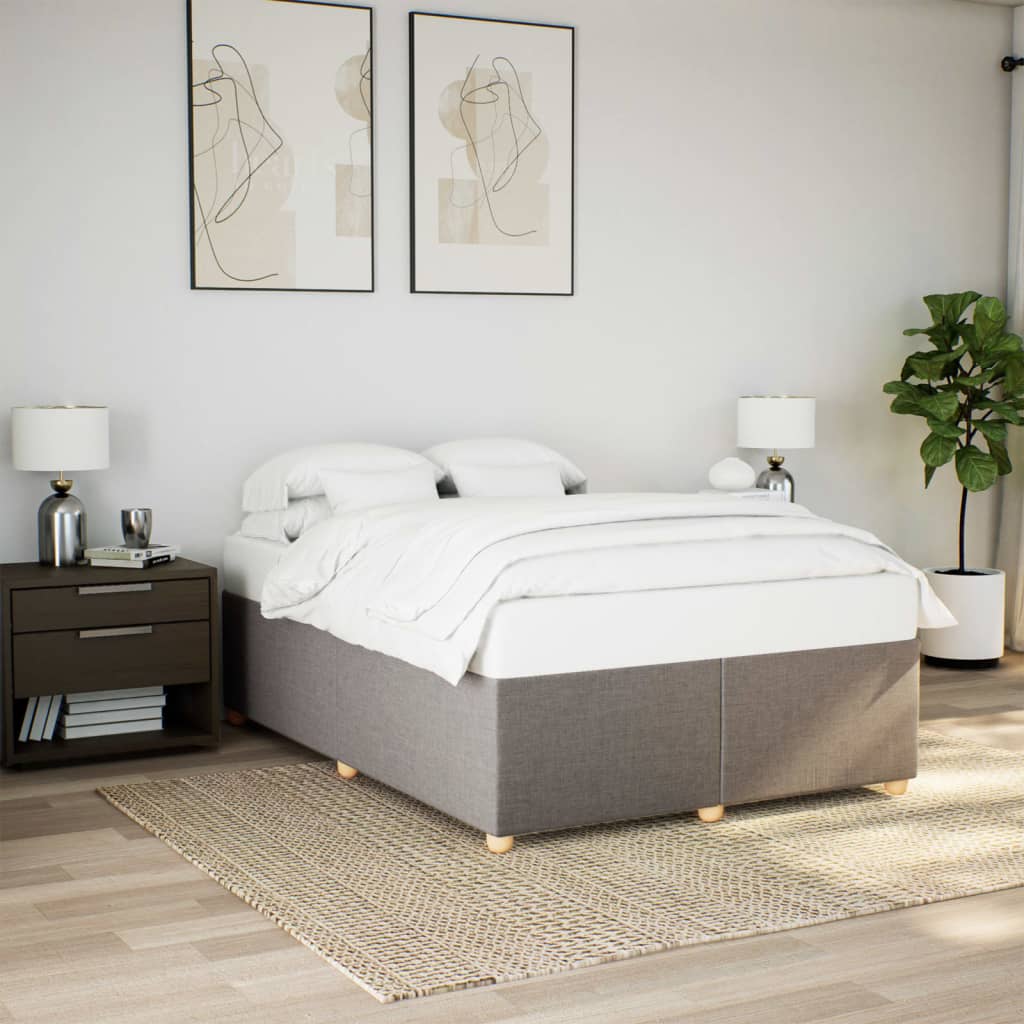 Taupekleurig gestoffeerd bedframe van 200x200 cm met stevige lattenbodem voor tweepersoonsmatras