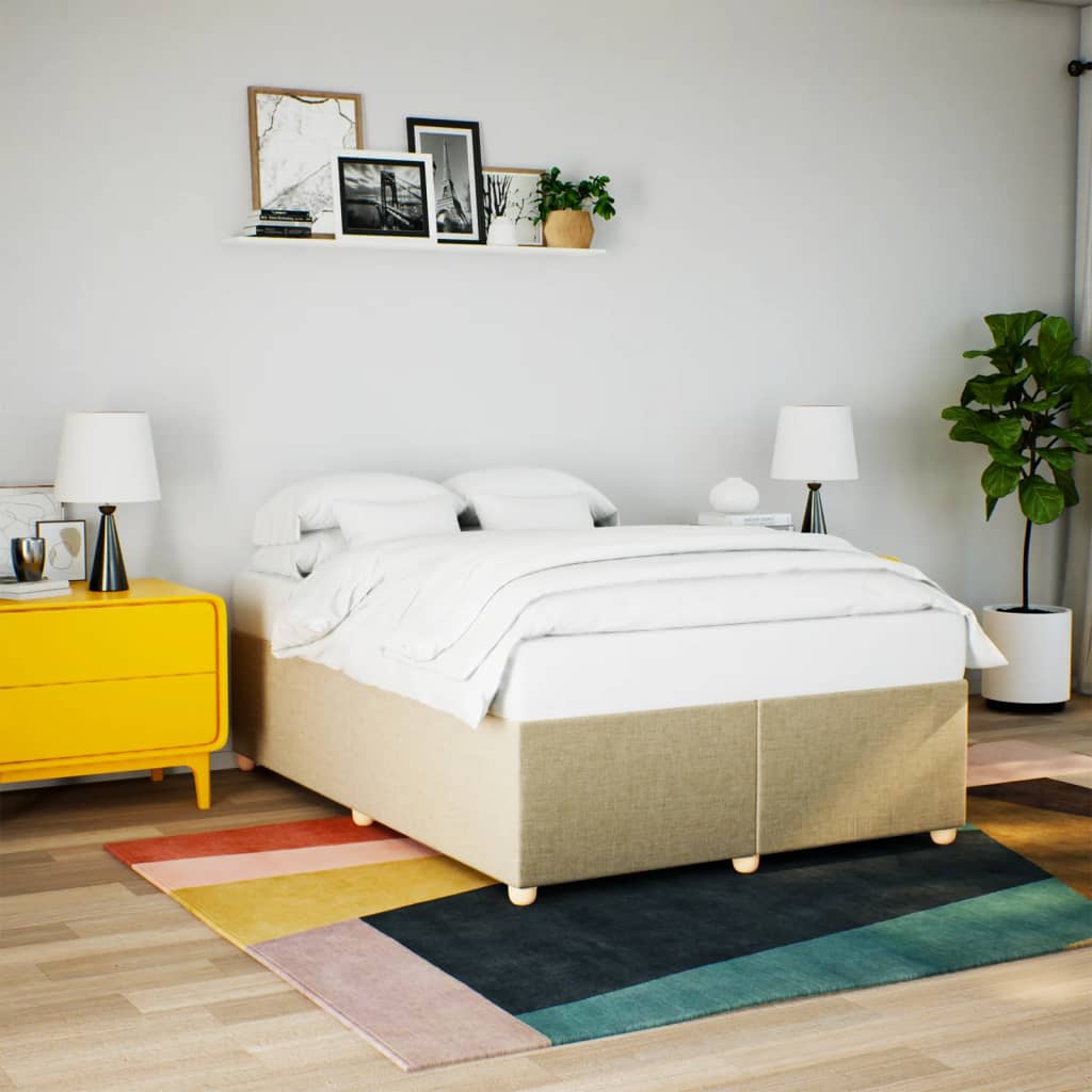 Taupekleurig gestoffeerd bedframe van 200x200 cm met stevige lattenbodem voor tweepersoonsmatras