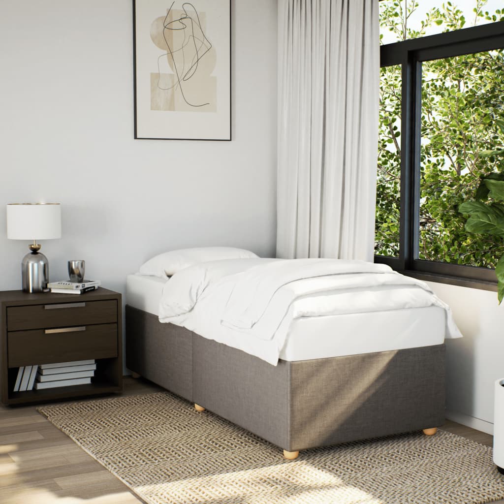 Taupekleurig gestoffeerd bedframe van 200x200 cm met stevige lattenbodem voor tweepersoonsmatras