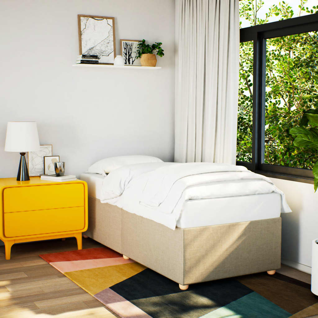 Taupekleurig gestoffeerd bedframe van 200x200 cm met stevige lattenbodem voor tweepersoonsmatras
