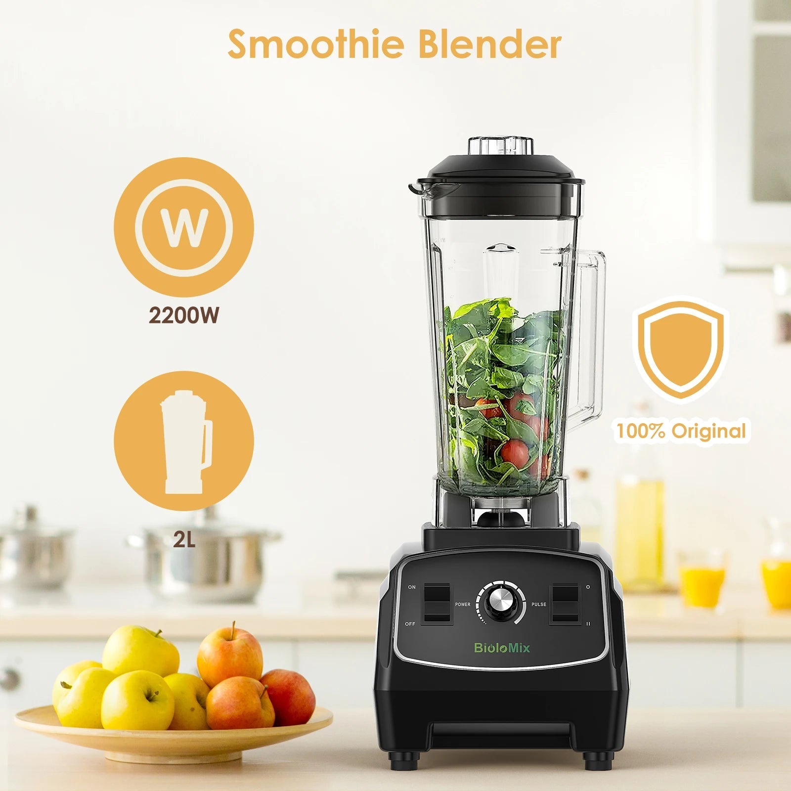 Biolomix Professionele Blender 2200W – 2L Smoothie Blender met IJscrusher 30.000 RPM - Spotlights shopping