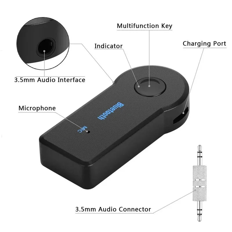 Bluetooth 5.0 AUX ontvanger met 3,5 mm aansluiting voor draadloos muziek streamen in auto en op speakers