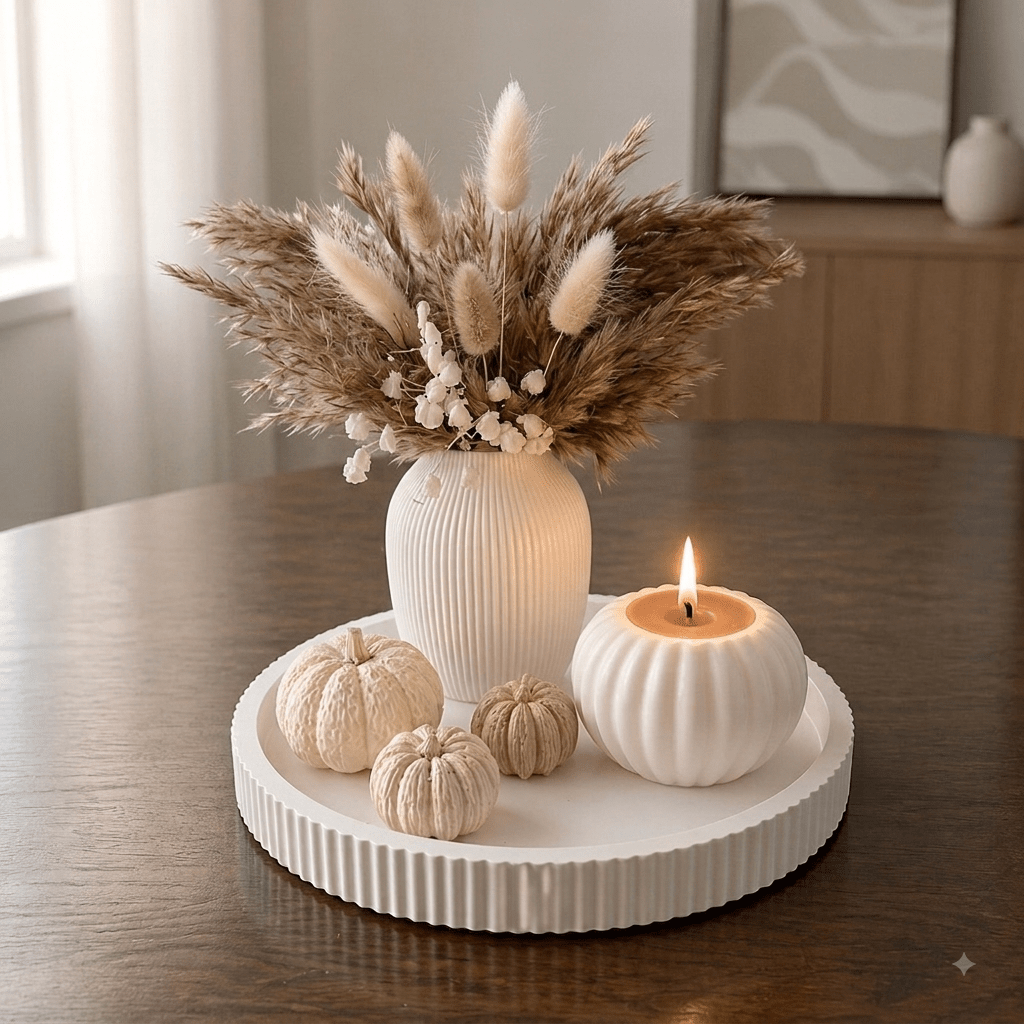 Boho Herfstdecoratieset – Dienblad met Pompoenkaars & Decoratie - Spotlights shopping