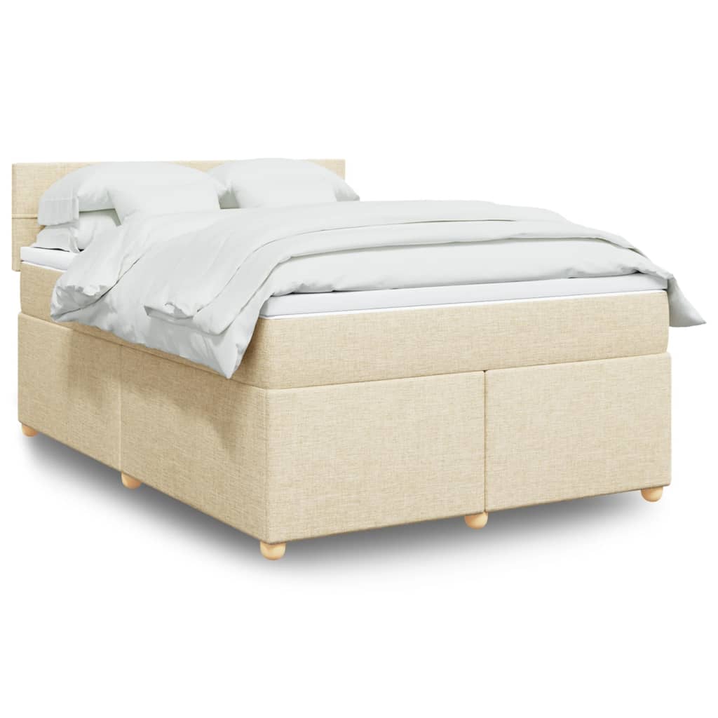 Taupekleurige boxspring van 200x200 cm met pocketveringmatrassen, topmatras en gestoffeerd hoofdbord