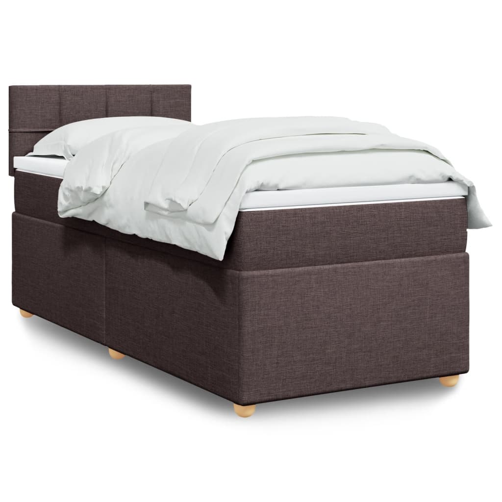 Taupekleurige boxspring van 200x200 cm met pocketveringmatrassen, topmatras en gestoffeerd hoofdbord