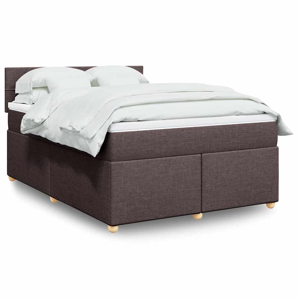 Taupekleurige boxspring van 200x200 cm met pocketveringmatrassen, topmatras en gestoffeerd hoofdbord